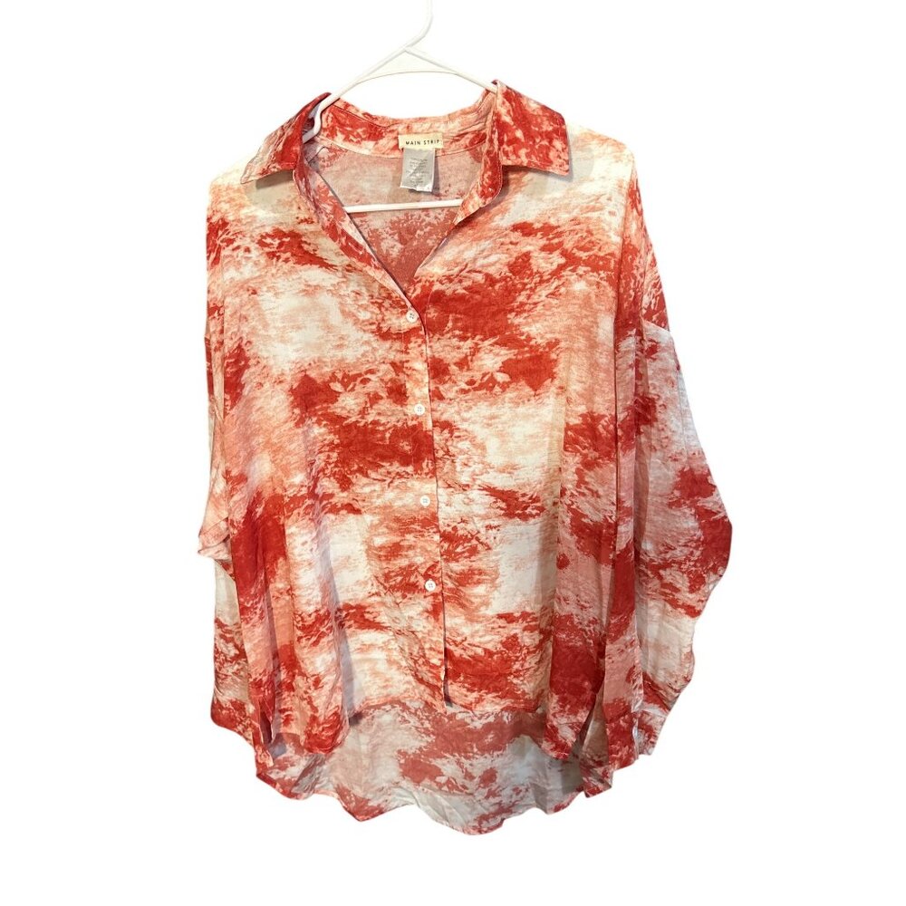 Main Strip Womens Orange & White Button-Up‎ Blouse L
